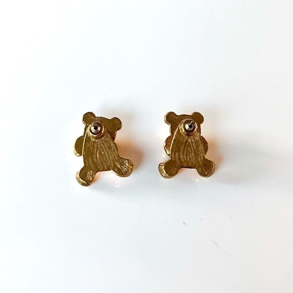 Avon Gold Teddy Bear Jacket Earrings - Picture 3 of 5